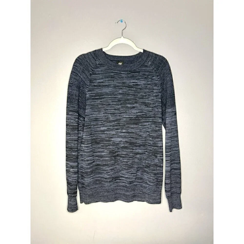 H&M 3D Knit Sweater Men's M Navy Blue 100% Cotton Geometric Moto Design Normcore